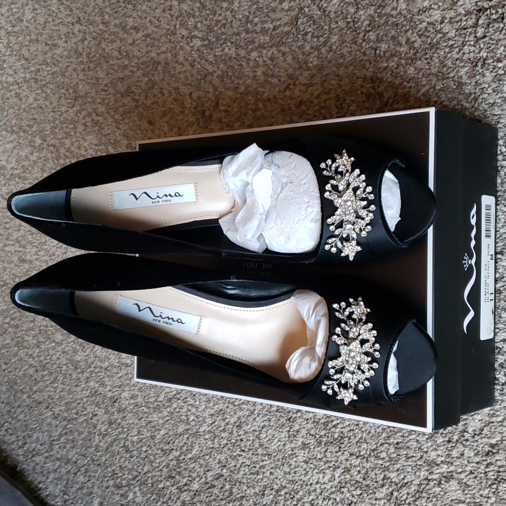 Velvet and satin black stiletto sz 11